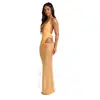 Conjunto de traje de baño de una pieza sexy con cuello halter y falda larga tipo sirena de malla transparente con cordón, conjunto de dos piezas para vacaciones en la playa en amarillo