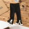 Soporte de Personalización~ Pantalones de Encaje Acampanados Estilo Coreano para Bebés Niñas, Encaje Elástico Canalé Versátil Color Sólido Pantalones de Campana