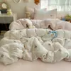 Juego de Cuatro Piezas de Gasa Impresa de Doble Capa con Sensación de Nube Clase A Ropa de Cama Estilo ins Dormitorio de Estudiante Sábana Ajustable Sábana de Cama Juego de Tres Piezas