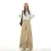 Pantalones casuales de estilo "old money" transfronterizos, pantalones largos holgados de pierna ancha de cintura alta nuevos para mujer, pantalones largos caqui, pantalones caqui extralargos