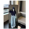 Pantalones de Pierna Ancha Etiqueta Negra Mujer Otoño Invierno Nuevo Cintura Alta Caída Adelgazantes de Terciopelo Plus Pantalones de Pierna Ancha Invierno Sueltos Persona Baja Pantalones Deportivos