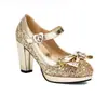 Tacones Altos de Mujer con Purpurina, Punta Redonda con Lentejuelas, Suela Gruesa, Tacón Grueso, Tacón Súper Alto, Moño, Hebilla de Una Correa, Zapatos Mary Jane para Mujer
