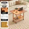 Mesa de Centro Lateral Móvil Madera Maciza Vintage Carrito Pequeño Gabinete Lateral para Sofá de Sala de Estar con Ruedas Apartamento Pequeño Mesa Plegable