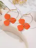 Brincos Grandes Argola Flor de Três Pétalas Colorida Brilhante Punhos de Orelha Flor de Pintura Assada Francesa Fazem o Rosto Parecer Menor Estilo Resort Doces Brincos Longos Pendentes
