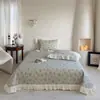Cobertor de Cama de Renda de Gaze Dupla 100% Algodão Estilo Francês Peça Única, Adequado para Todas as Estações, Conjunto de Três Peças de Lençol de Cama Acolchoado 100% Algodão Antiderrapante para Uma Pessoa