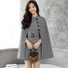 Poncho de lana con cuello alto y cordones, elegante, estilo británico holgado, diseño a cuadros, primavera y otoño