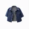 Comercio Exterior Europeo y Americano Versátil Chaqueta de Mezclilla para Mujer Corta Primavera y Verano 2025 Casual Ajustada Chaleco Exterior Mangas Cortas
