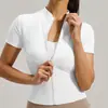 Cardigã com Zíper Top de Yoga Corrida Casual Slim Fit Gola Alta Fitness Manga Curta Jaqueta Esportiva Verão Estilo Fino