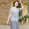 Conjunto Elegante de Manga Curta para o Verão da Mamãe, Camisa Emagrecedora Estilosa de Verão para Mulheres de Meia-Idade e Idosas, Conjunto de Duas Peças