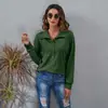 Foto Real em Estoque Outono e Inverno 2023 Novo Cruzamento Wish Blusa de Manga Longa Canelada Cor Sólida Gola Alta Botão Tricô Roupa Feminina