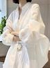 Camisa Branca Feminina 2024 Novo Outono Francês Elegante Camisa Pequena Solta Camisa Protetor Solar Cardigan Manga Longa Top Moderno
