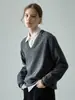 En Stock~Suéter de Punto de Lana Fac*De Patte*N para Mujer, Diseño Otoño e Invierno, Sencillo, Holgado y Adelgazante con Cuello en V
