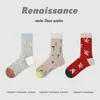 Calcetines de Malla Verde Florales de Media Pantorrilla Estilo Nuevo Primavera/Verano Renacentista Delgados Estilo Preppy Transpirables para Mujer