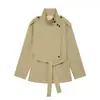 Moda feminina europeia e americana transfronteiriça ZA AliExpress item popular novo estilo cadarço afunilamento da cintura gola alta elegante sobretudo