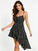 Vestido de tirantes de lunares transfronterizo, entallado a la cintura, plisado, bajo irregular, gasa, vestido de estilo sexy al por mayor 2897246