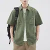 Camisa hawaiana fina de manga corta verde militar, holgada, informal, de talla grande, para hombre, de marca de moda, para jóvenes, novedad de verano