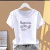Camiseta Casual de Alta Qualidade com Estampa de Letras, Manga Curta para Mulheres, Verão, Gola Redonda, Solta e Versátil, Top da Moda Estilo Mãe