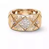 Anillo de Alta Gama V-Gold Coco con Diseño de Diamante, Forma de Diamante en Oro de 18 Quilates con Diamantes, Apilables en Versiones Anchas y Estrechas, Anillos de Pareja Estilo Chanel