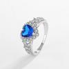 Elegante e nobre S925 prata esterlina estilo palácio design incrustado zircão azul anel de amor oco alto nível requintado