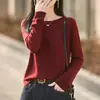 Suéter de Lã Malha Fina Gola Redonda Manga Longa Cor Sólida Solto Pulôver Camisa Base Top Feminino Primavera e Outono 2026