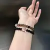 Pulsera de cuarzo ahumado natural, pulsera de obsidiana de piedra cruda genuina para mujer, adecuada para equilibrar los elementos metal y agua, pulsera apilable de doble bucle