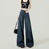 Jeans Azules Vintage de Pierna Ancha para Mujer Primavera y Otoño Nuevos Tallas Grandes Chica Gordita Sueltos Adelgazantes Forma de Pera Cintura Alta Pantalones Rectos