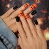 Novas Unhas Trapezoidais Longas Usáveis Europeias e Americanas de Halloween Gota de Sangue Branca Francesa Removível Patch de Unha Postiça Produto Acabado
