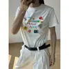 Tamanho Grande Divertido Estampado em Desenho Animado Solto Manga Curta Feminino Verão Design Versátil Gola Redonda Top Ombro Algodão Camiseta