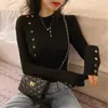 Suéter de Punto de Cuello Alto Medio para Mujer 2024 Otoño Nuevo Estilo Coreano Ajustado Pulóver para Mujer