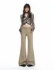 YECHUAN# Traje de Falda de Pierna Antiadherente Pantalones Acampanados para Mujer Nuevo Persona Pequeña Cintura Media-Baja Marrón Adelgazantes Pantalones Largos hasta el Suelo