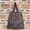 Bolsa de compras mediana a rayas con estampado de cuadros, plegable, ecológica, de nailon, estilo momia, coreana