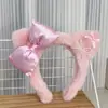 Diadema de Peluche con Orejas de Gato y Lazo con Estampado de Leopardo Dulce y Fresca para Mujer, Pinza para el Cabello de Dibujos Animados Linda, Diadema para Lavarse la Cara para Otoño e Invierno