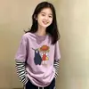 Camiseta de Manga Larga Nueva para Niñas 2026, Camiseta Base Holgada para Niños Mayores, Top de Algodón Puro Falso de Dos Piezas para Primavera y Otoño