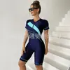 Europeu e Americano Comércio Exterior Transfronteiriço Peça Única Manga Curta Multicor Traje de Surfe Fato de Banho com Proteção Solar Ângulo Reto Cinco Pontos Roupa de Mergulho Roupa de Banho Sexy