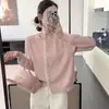 Moda Nueva de Primavera y Otoño Suéter Cardigan Suelto Elegante Dulce con Puntadas de Encaje Cuello Redondo Top Suéter de Manga Larga para Mujer