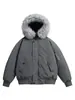 Chaqueta de algodón con capucha y ribete de pelo negro, unisex, engrosada para invierno, prenda exterior estilo montaña, chaqueta de vuelo estilo americano, abrigo de algodón