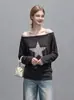 Tejido Vintage Desgastado Hombro Asimétrico Casual Estilo Estrellado Nuevo Simple Estilo Remache Top de Otoño 2673