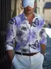 Camisa casual masculina transfronteiriça com estampa, mangas compridas, gola de lapela e botões estilosos
