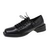 Zapatos Casuales Versátiles de Estilo Universitario Británico para Mujer, con Cordones, Puntera Cuadrada, Tacón Grueso Tipo Nariz de Cerdo Retro, Bailarinas de Caña Baja