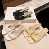 Zapatos de Tacón Alto de Media Pantorrilla 2026 Primavera/Verano Nuevos Estilo Francés Punta Cuadrada Punta Abierta Fruncidos de Tira Única Zapatos Mula para Mujer