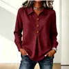 Ropa Europea y Americana Transfronteriza para Mujer Sitio Independiente de Amazon Primavera y Otoño 2026 Nueva Camisa de Algodón y Lino de Color Sólido para Mujer con Botones y Manga Larga