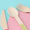 Vajilla de Madera Cuchillo de Madera Tenedor de Madera Cuchara de Madera Cuchara para Pastel y Postre Paquete de 100 Cuchillos Tenedores Cucharas de Madera Desechables