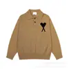 Am* Marca de Exportación de Moda Otoño e Invierno Tejido de Punto Jacquard Negro con Corazones Cuello Polo Suéter Pulóver Unisex de Manga Larga