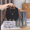 Conjunto de Ropa de Otoño para Niños, Nuevo Estilo Guapo para Niños de Primavera y Otoño, Elegante Conjunto de Tres Piezas de Suéter y Chaleco, Ropa para Bebé Dropshipping