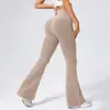 Calça de Yoga Ribatada Flare Cintura Alta Estilo Europeu e Americano, Calça Fitness Cintura Alta Levanta Bumbum, Calça Esportiva Longa Bumbum de Pêssego, Calça Wide Leg para Mulheres