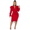 X5893 Transfronterizo Nuevo Europeo y Americano AliExpress Amazon Moda Casual Color Sólido Manga Larga Vestido con Pliegues y Cuello en V para Mujer