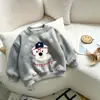 Sudadera Suelta con Forro de Felpa para Niños Otoño Invierno Nueva Ropa Infantil Estampado de Dibujos Animados Cuello Redondo Niños Niñas Manga Larga Engrosada