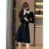 Otoño 2025 Nuevo Estilo Hepburn Retro Francés Vestido Negro Pequeño de Moda Base Adelgazante Estilo Pequeño Aroma Vestido de Punto