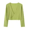 Nuevo estilo de verano para mujer, top de punto Lyocell con cuello en V y manga larga, camisa ligera de protección solar, elegante y versátil, cárdigan cruzado