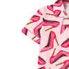 Pijama de Cardigan Rosa de Seda de Leche Transfronterizo Europeo y Americano para Mujer, Shorts de Manga Corta, Conjunto Casual Cómodo y Transpirable para el Hogar